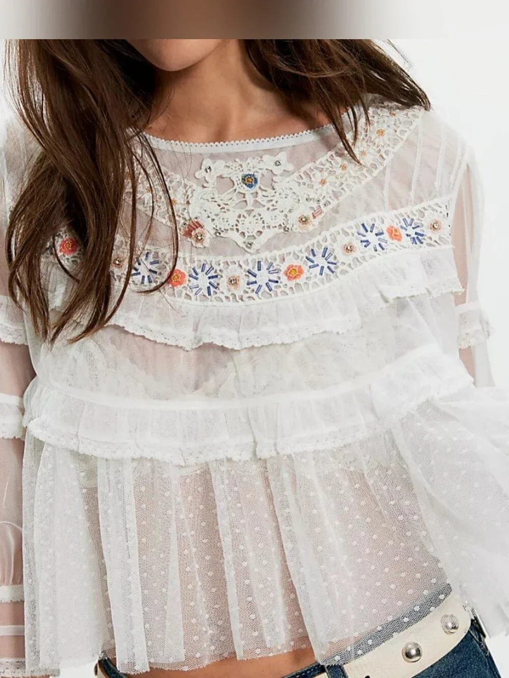 Free People Mesh Fabric Blouse - Picture 1 of 6